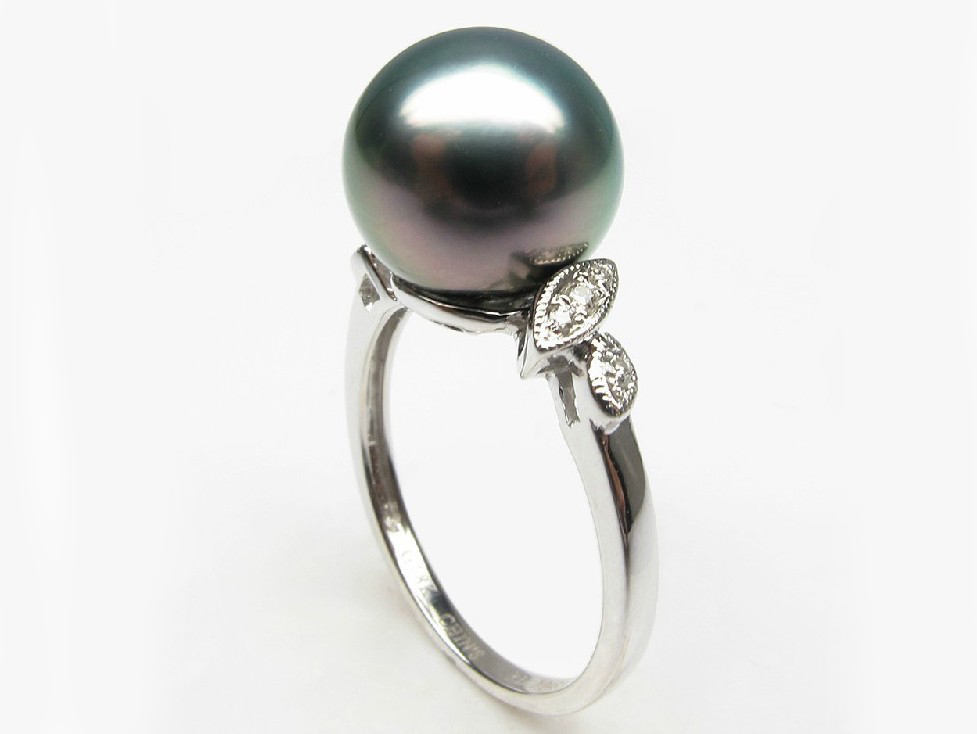 Designer Inspired Tahitian Pearl and Diamond Aila Ring